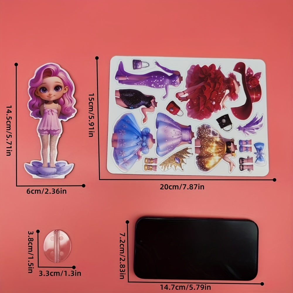 Princess Dress-Up Magnetic Sticker Quiet Book for Girls Age 3+, Reusable DIY Magnetic Princess Paper Doll Playset with Cute Cartoon Characters, Fridge Magnet Activity Toy, Christmas Halloween Birthday Gift