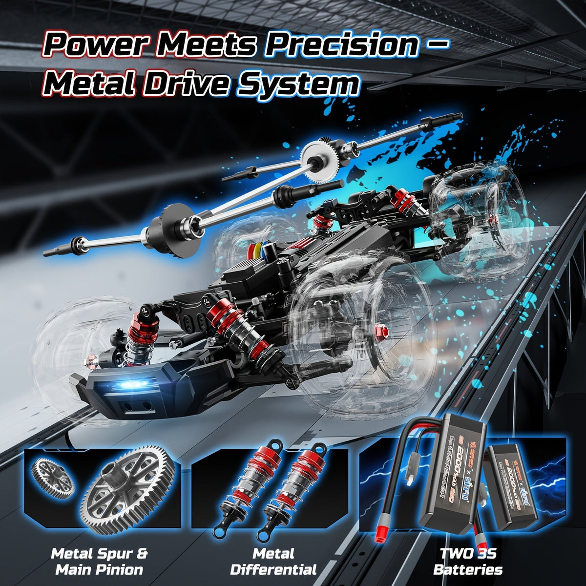 Brushless RC Car for Adults 46+ MPH - 1:14 Scale 4WD High Speed Off-Road Remote Control Truck, 2x3S LiPo Dual Battery 40-Min Runtime, 7-Mode LED Lights, Hydraulic Shocks | Professional Collector RC Truggy