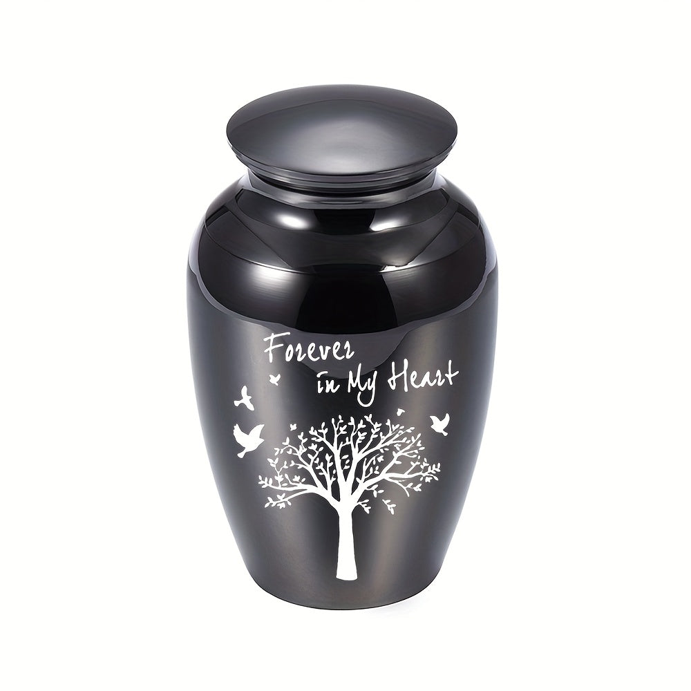 Customizable Mini Cremation Urn for Human and Pet Ashes - Tree of Life Aluminum Alloy Small Keepsake Urn, Personalized Memorial Ashes Container Forever in My Heart, Multiple Lid Colors