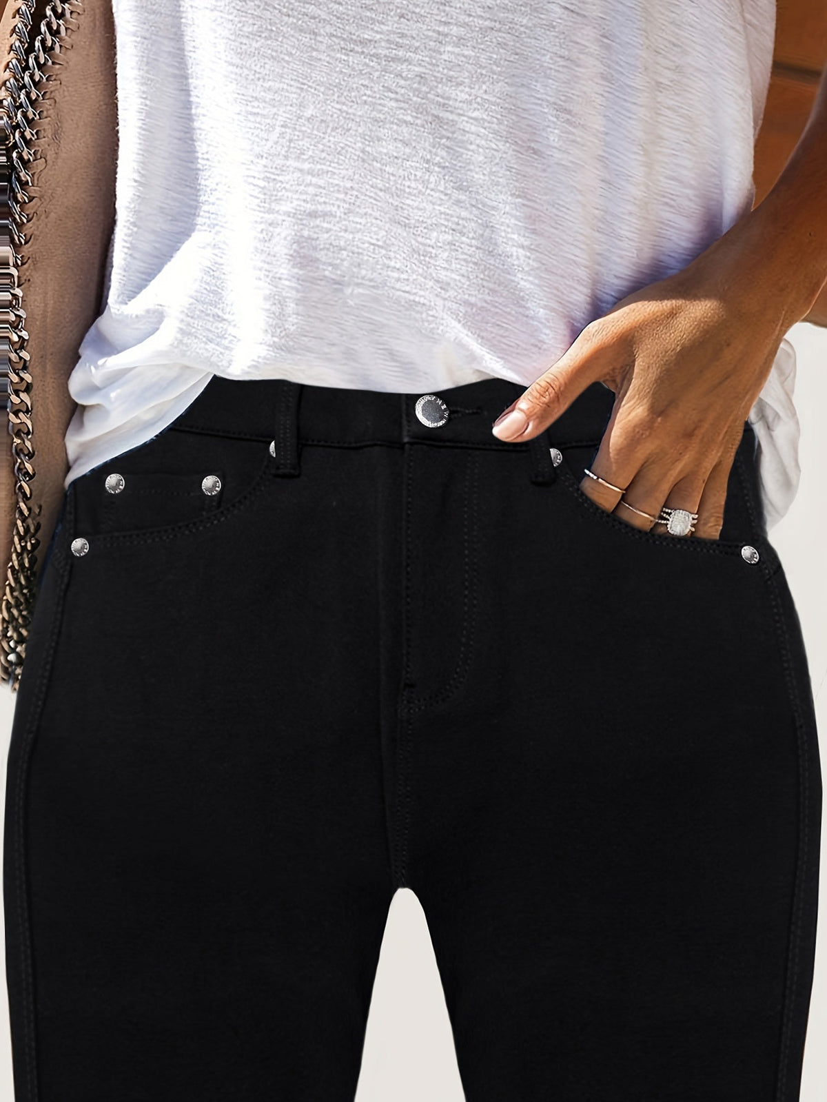 Women's High Waist Stretch Skinny Jeans Metal Button Street Style Slim Fit Denim Pants 10 Colors S-XXL Everyday Wear