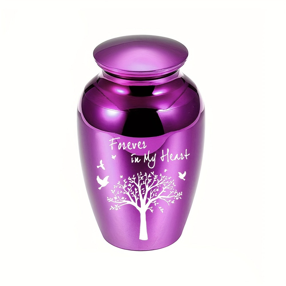 Customizable Mini Cremation Urn for Human and Pet Ashes - Tree of Life Aluminum Alloy Small Keepsake Urn, Personalized Memorial Ashes Container Forever in My Heart, Multiple Lid Colors