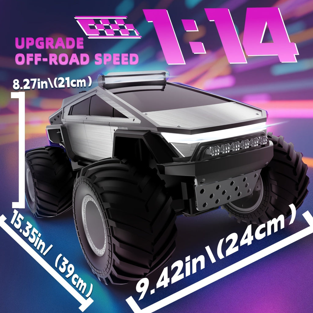 RC Monster Truck 1:14 1:18 Scale 2.4GHz 4WD Off-Road Remote Control Car with LED Lights Smoke Spray Effect Realistic Sound Metal Body Big Wheels for Kids Adults