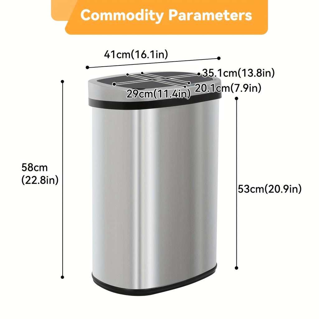 13 Gallon Touchless Trash Can 50L Automatic Motion Sensor Lid | Stainless Steel & Plastic Kitchen Waste Bin | Soft Close Hands-Free Garbage Can | Kitchen Office Bedroom | Black White Red Pink