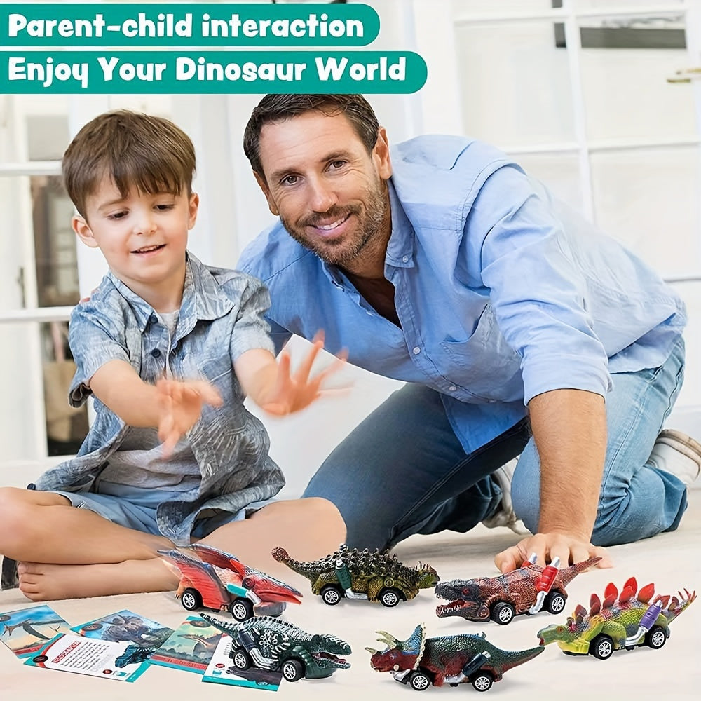 Dinosaur Pull-Back Toy Cars for Kids 6pcs – Manual Dinosaur Vehicle Playset, No Battery ABS Plastic Dino Friction Cars, Easter Basket Stuffers, Birthday Party Favors, Gift for Boys Girls Ages 3 4 5 6+