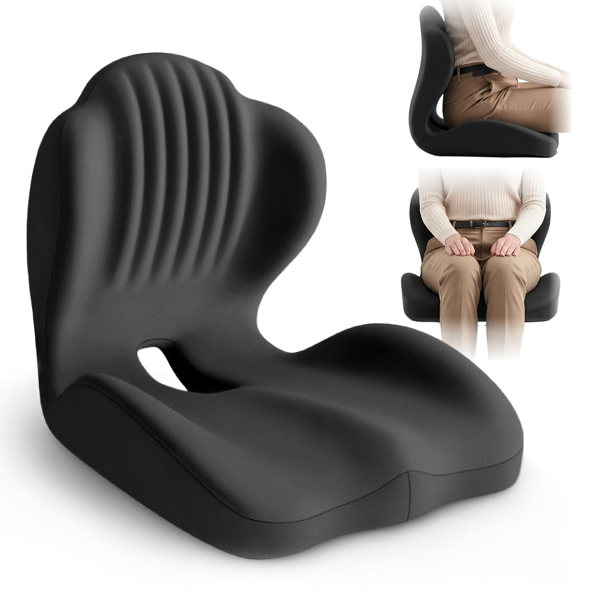 Ergonomic Memory Foam Seat Cushion with Back Support & Breathable Hollow Design – Comfortable Coccyx Cushion for Office Chair Car Seat Long Sitting Unisex