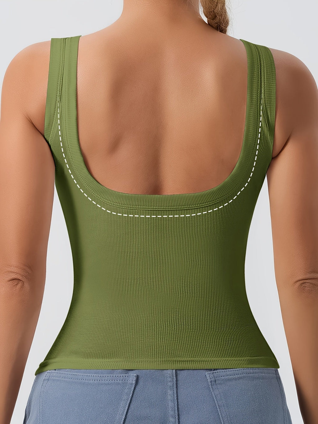 Women's Scoop Neck Tank Top Removable Chest Padding Slim Fit Casual Summer Sleeveless Top 8 Colors XS-XL Built-In Bra