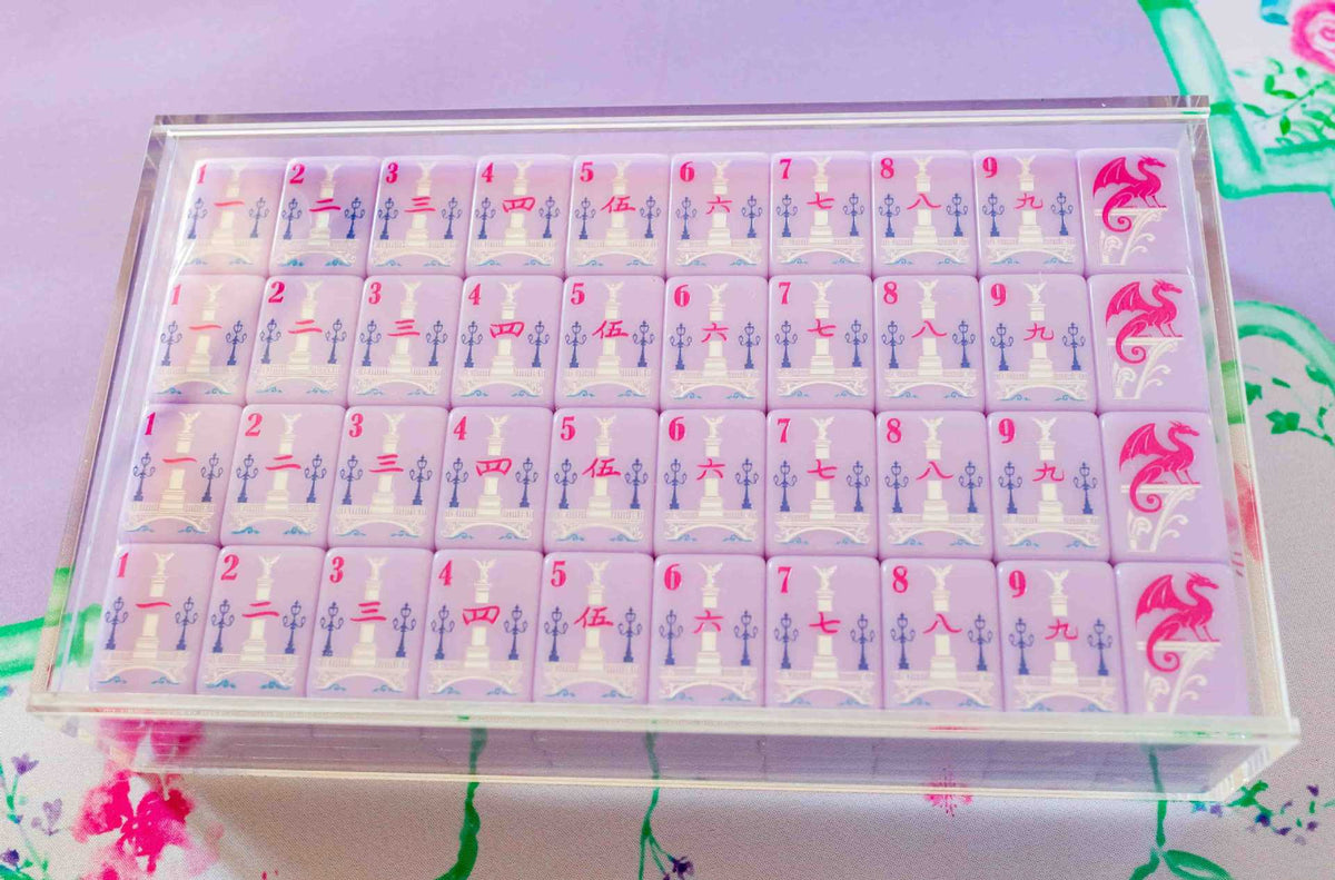 160pcs American Mahjong Set Purple Paris Style Acrylic Crystal Tiles with Hand Shuffling – Gift-Ready Complete Mahjong Game for Family Game Night & Home Play