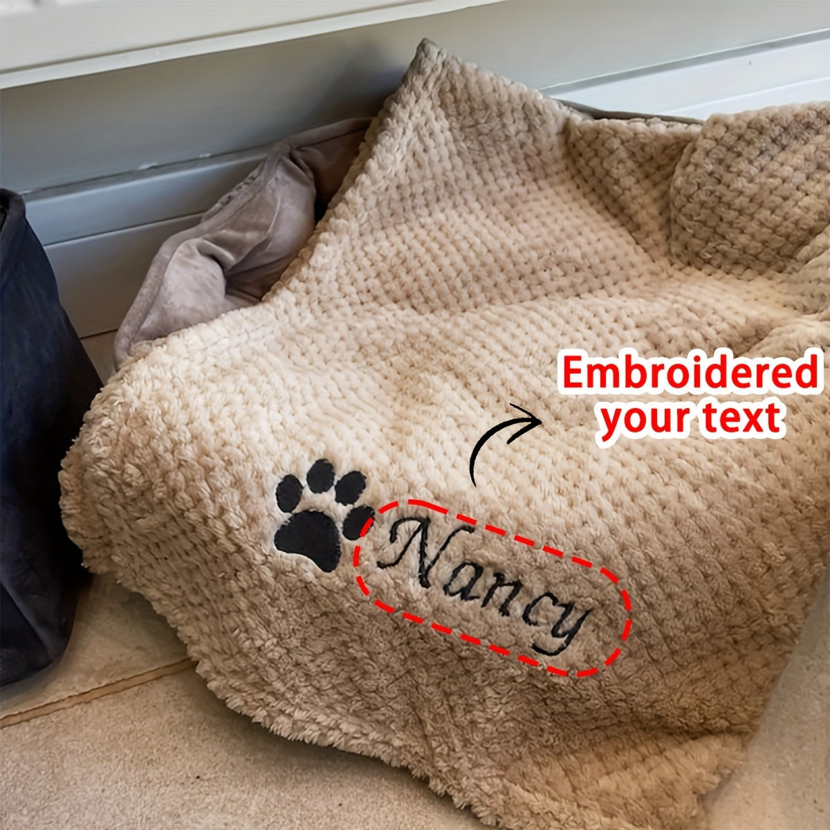 Custom Embroidered Pet Blanket for Dogs & Cats – Personalized Plaid Throw with Name or Initials, Cozy Soft Nest Blanket for Small Dogs and Cats, Warm Home Decor Pet Bed Gift