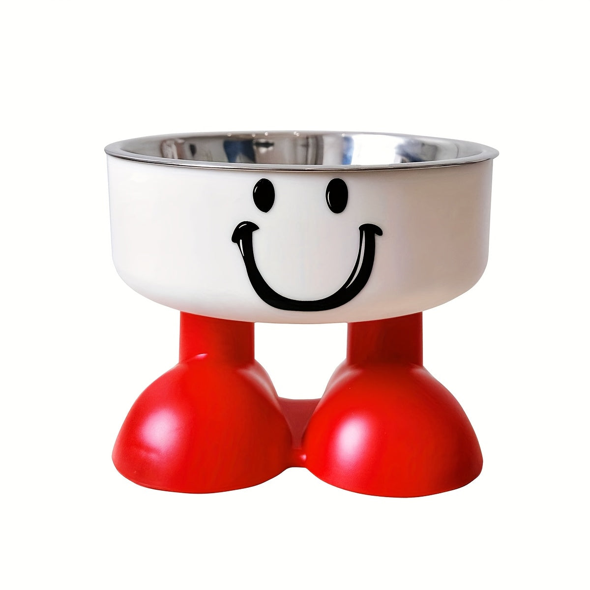 Elevated Stainless Steel Cat & Dog Bowl with Cute Face Design – High-Legged Raised Pet Food Bowl, Anti-Tip Cervical Spine Protection, Non-Slip Cat Food Bowl and Dog Bowl for Indoor Pets