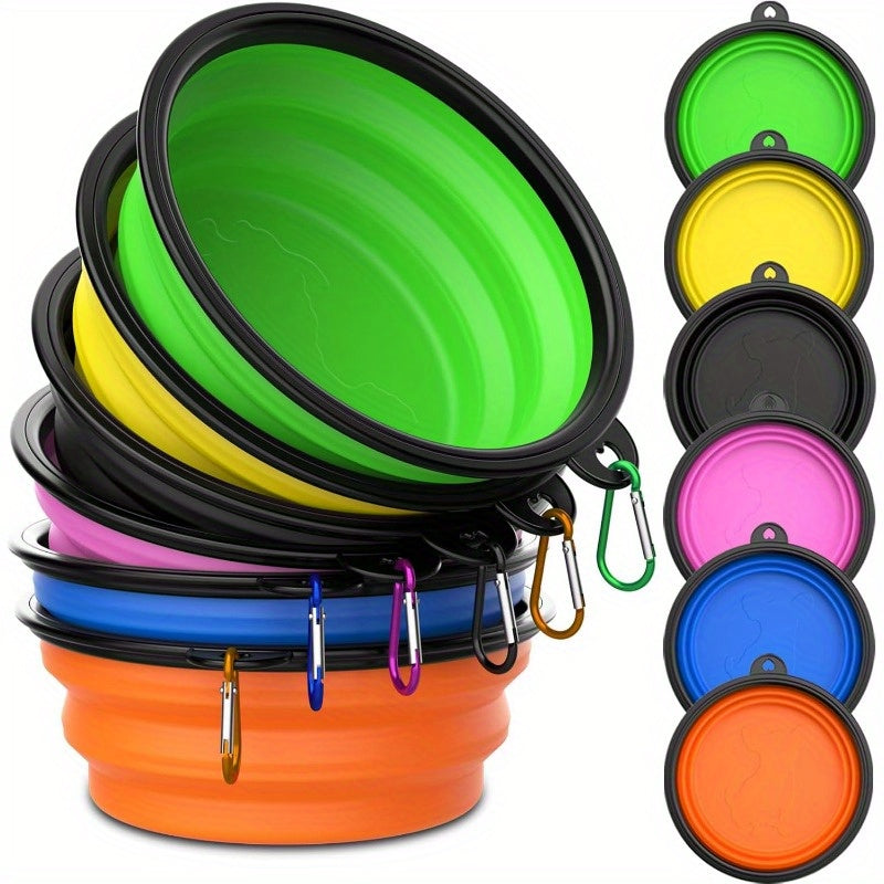 6-Pack Collapsible Travel Dog Bowls with Carabiners – Foldable Portable Pet Food & Water Dishes for Hiking, Camping & Walking, Durable Lightweight Compact Design, Vibrant Colors