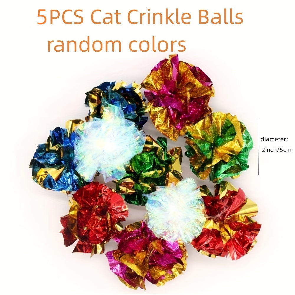 Interactive Cat Toy Pack 15pcs - Crinkle Balls, Sparkle Balls & Spiral Springs for Cats - Variety Set for Indoor Cats, Kittens - No Battery Needed
