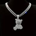 Hip Hop Bear Pendant Necklace 925 Silver Plated – Bold Streetwear Jewelry for Men & Women, 20-Inch Chain, Lightweight 1.4g, Perfect for Parties, Music Festivals & Daily Wear