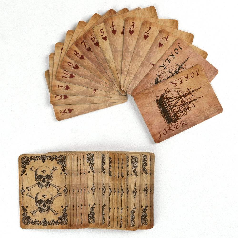 54-Card Vintage Playing Cards Deck Skeleton Pirate Ship Design Poker Cards for Family Board Games Parties Game Night – Unique Retro Style Card Game Gift