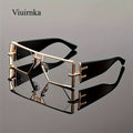 Oversized Hollow Square Sunglasses for Women & Men – UV Protection Metal Frame, PC Lens, Trendy Exaggerated Style, Beach Vacation & Summer Fashion Eyewear with Protective Case