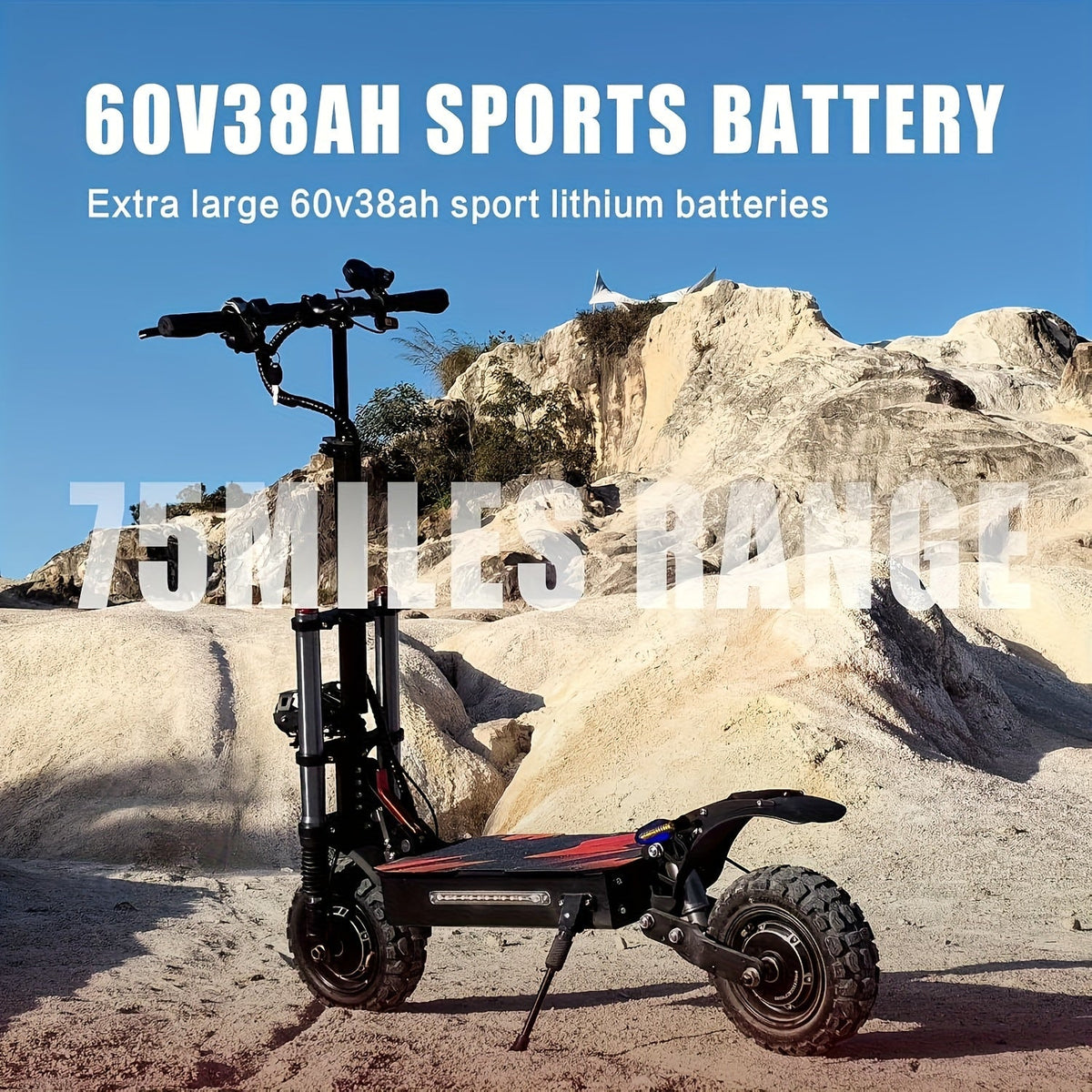 All-Terrain Electric Scooter with Seat - Dual Drive Front & Rear Motors, 60V 38Ah Long Range Battery, Full Hydraulic Suspension, 11-Inch Tires, Front & Rear Disc Brakes | High Speed City & Off-Road Commuter Scooter (Black+Orange)