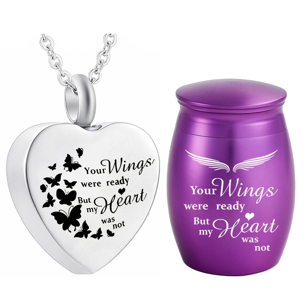 Mini Keepsake Urns for Ashes 2-Pack - Stainless Steel Heart Urn Necklace Memorial Pendant Set for Pet & Human Ashes, Small Cremation Jewelry for Women Men & Loved Ones (Blue or Purple)