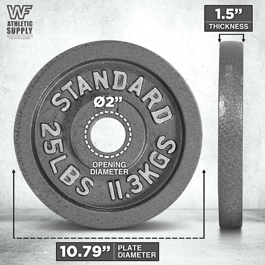 Cast Iron Weight Plates 2-Inch Olympic Solid Baked Enamel for Strength Training Powerlifting Bodybuilding Home Gym Barbell – 2.5 5 10 25 45 100LB CAPHAUS
