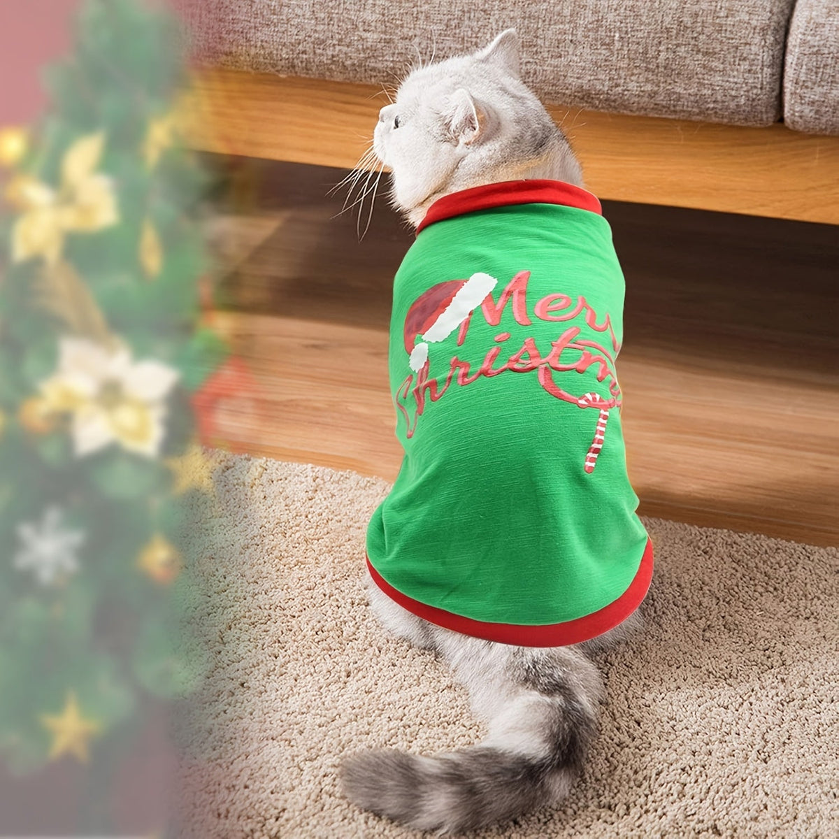 Dog Christmas Costume Set 3 Pieces – Santa Claus Vest & Holiday T-Shirt Pet Clothes for Dogs and Cats, XS to L Sizes, Festive Party Outfit for Christmas Celebrations, Cute Pet Holiday Gift