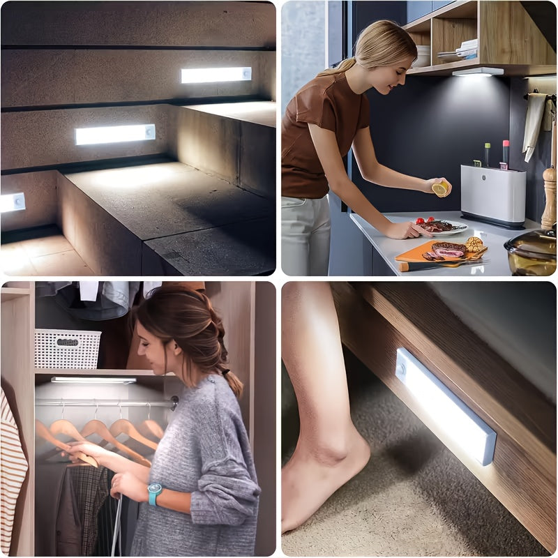 USB-C Rechargeable LED Motion Sensor Cabinet Lights 3 & 6 Pack – Wireless Magnetic Under Cabinet Night Light with 3 Modes for Kitchen, Closet, Stairs, Hallway & Bathroom, 10cm/20cm/30cm