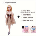 11.8 Inch Fashion Pregnant Doll with Movable Joints Mom Doll with 2 Baby Dolls Elder Doll Ear Studs Shoes Modern Dress Princess Doll Educational Toy for Girls Ages 3+