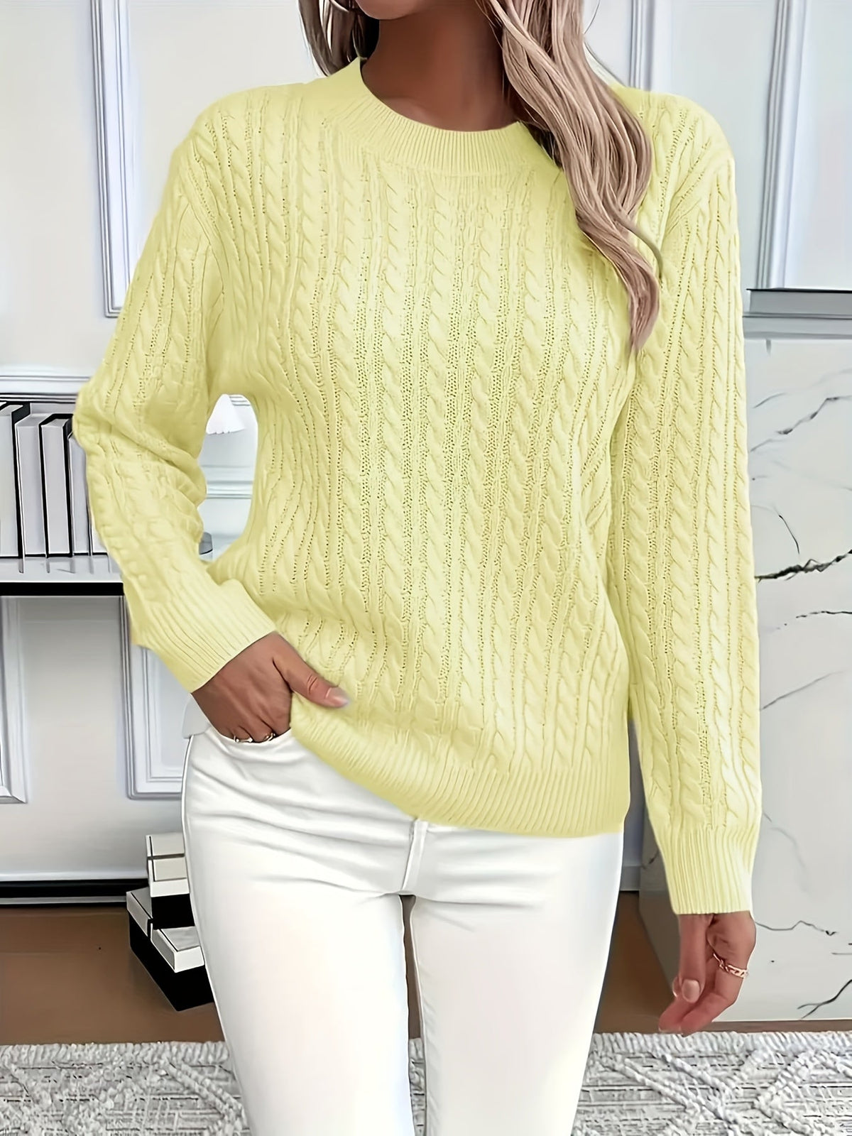 Women's Round Neck Pullover Sweater – Soft Solid Color Knit Top for Casual & Formal Wear, All-Season Layering Essential, Sky Blue, Sizes XS-XXL