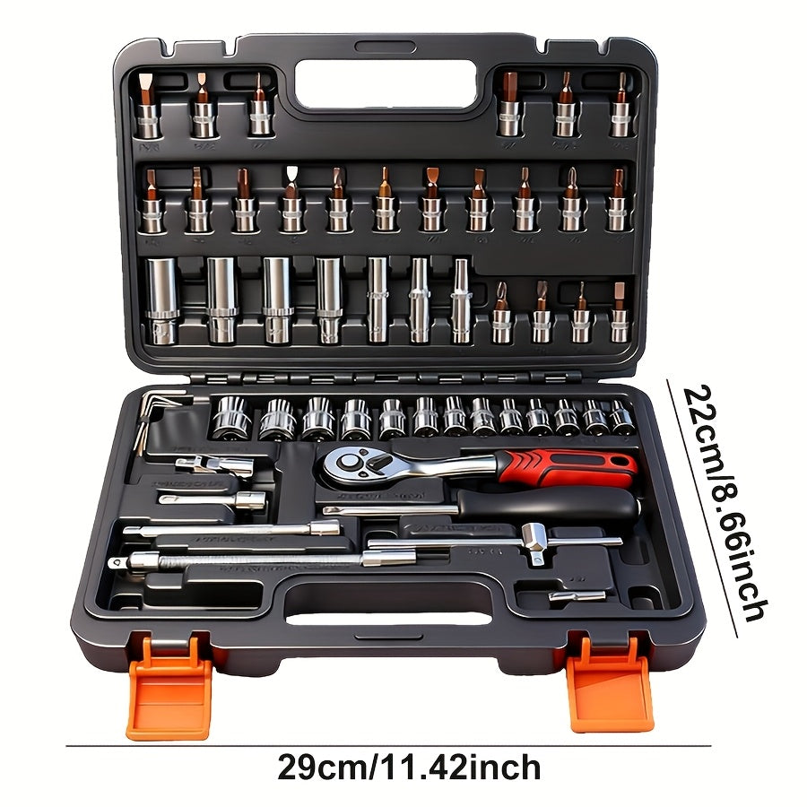 52-Piece Professional Tool Set - Chrome Vanadium Steel, Portable Toolbox for Home & Car Repair, Multi-Function DIY Hand Tool Kit for Enthusiasts & Professionals, Great Gift for Men