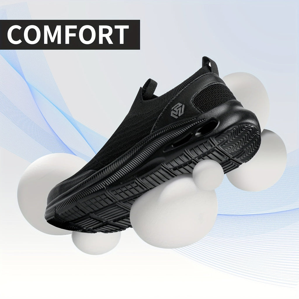 Steel Toe Work Shoes for Men Slip-On Lightweight Safety Sneakers Puncture-Resistant Non-Slip for Construction Warehouse Restaurant Black Grey Blue US 5.5-14