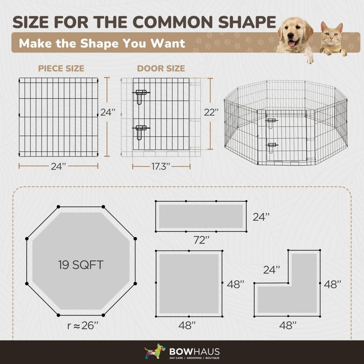 Foldable Dog Playpen 8 Panel – Heavy-Duty Metal Pet Kennel with Gate for Indoor & Outdoor Use, Portable Exercise Fence Cage for Small Dogs & Animals, Available in 24"/30"/36" Heights