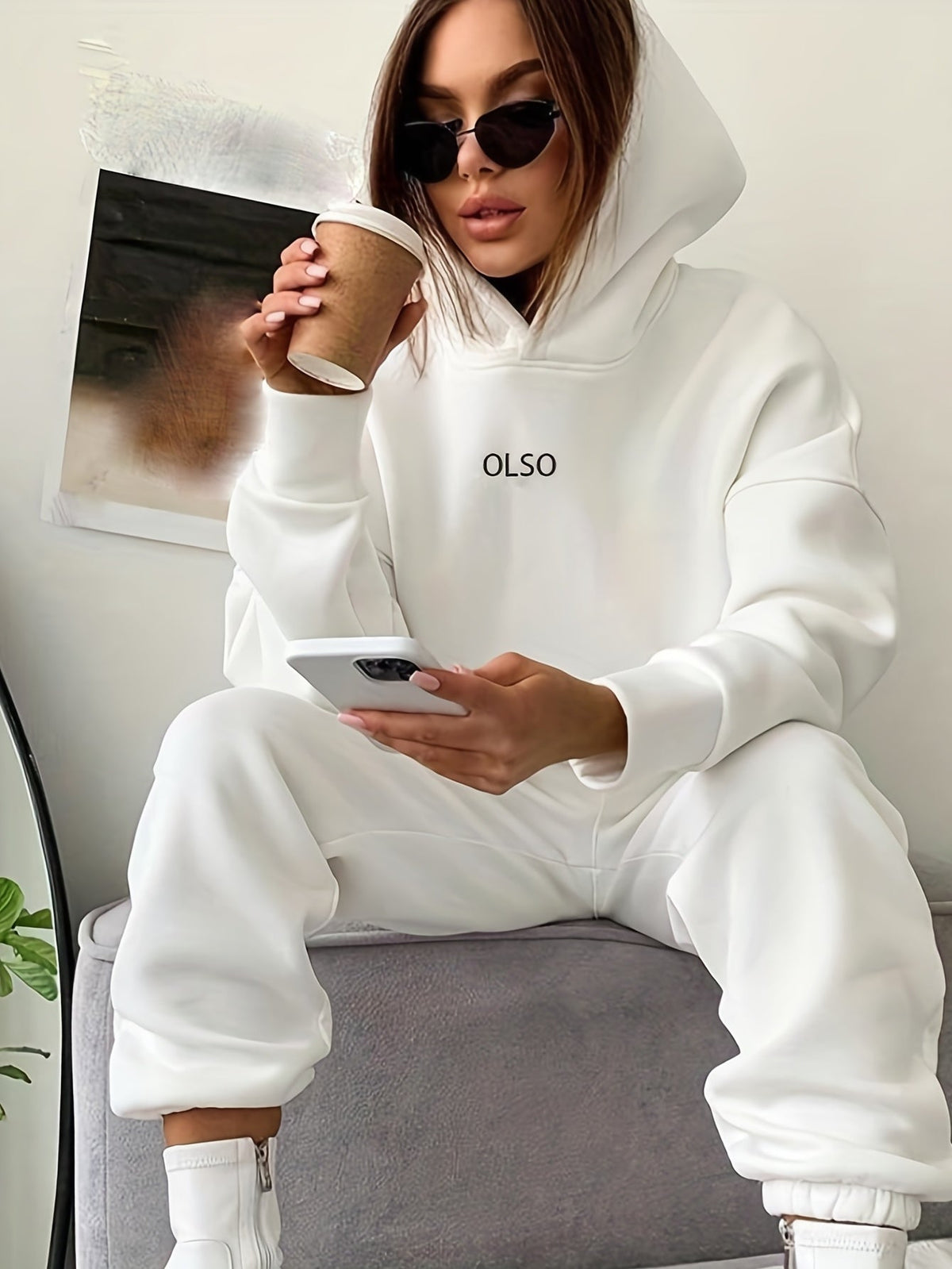 Casual Sweatshirt Set Women Letter Print 2 Piece Outfit Pullover Top Wide Leg Pants Loungewear S M L XL Multi Color US Warehouse