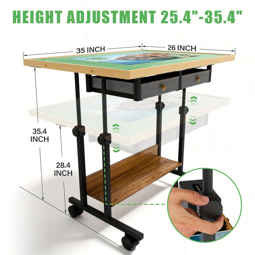 Adjustable Puzzle Table with Legs – 35"x26" Wooden Jigsaw Puzzle Board with 5 Tilt Angles, 6 Drawers, Protective Cover & 4 Wheels for Adults, Fits Up to 1500 Pieces