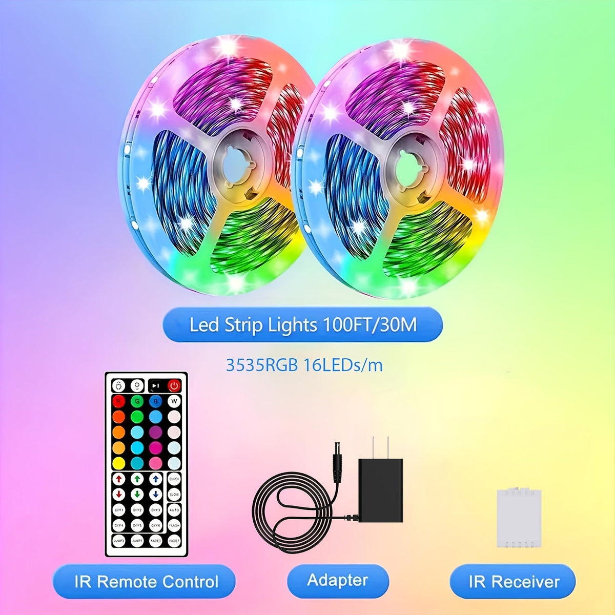 100ft LED Strip Lights Color Changing with 44-Key Remote & Power Supply – RGB LED Light Strip for Bedroom, Living Room, Festival, Wedding, Carnival & Party Decoration – 30M Indoor Ambiance Lighting