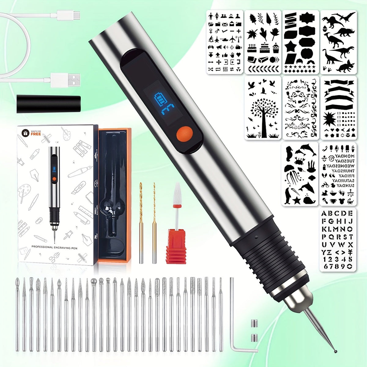 Electric Engraving Pen Kit 57 Accessories - USB Rechargeable Cordless Engraver with 21000 RPM, 3-Speed Control, 90-Min Battery, for Metal, Glass, Wood, Stone & Jewelry - DIY Craft Gift
