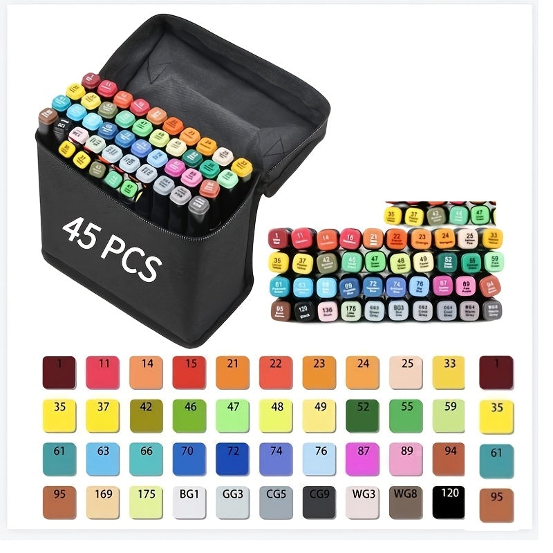 Dual Tip Art Markers Set 45 to 262 Colors with Stand Option – Artist Alcohol Markers for Adult Coloring Drawing Sketching Illustration Manga and Painting Supplies