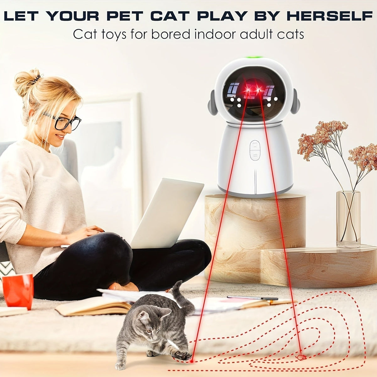 Dual Laser Cat Dog Toy Rechargeable – Auto Motion-Activated Interactive Laser Toy with 3 Speed Modes, 160-Inch Sensor, Adjustable Head for Indoor Cats Kittens Dogs