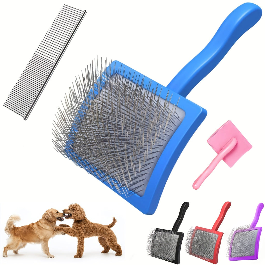 Stainless Steel Dog Grooming Brush 2 Pack - Extra Long Pins Professional Pet Brush for Golden Retriever Poodle Labrador Long Hair Dogs - Detangling Dematting Comb for Knots Tangles & Fur Balls