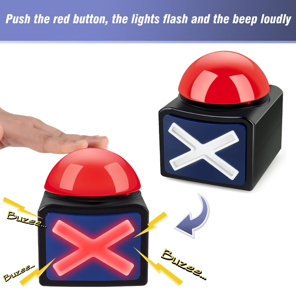 Light Up Sound Buzzer for Trivia Quiz Games Family Game Night Classroom Party - Durable Plastic Answer Buzzer with LED Flash and Loud Buzz Sound - 1 2 or 4 Pack Black Red Game Show Buzzers