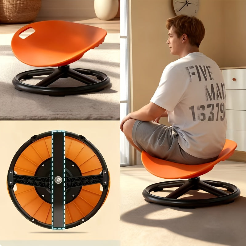 Sensory Spin Chair for Kids with Autism ADHD – Oval Eggshell Spinning Stool Anti-Slip Metal Base, Vestibular Sensory Integration Therapy Equipment for Home & Classroom (Blue/Orange)