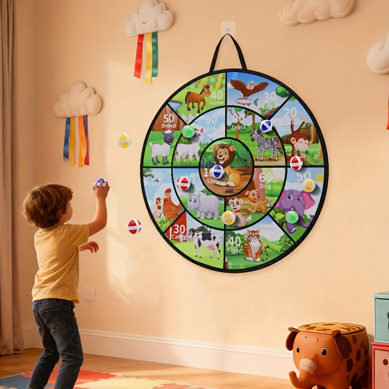 29 Inch Kids Sticky Ball Target Toss Game with 12 Sticky Balls - Large Animal Target Double-Sided Indoor Outdoor Party Activity for Boys and Girls, Fun Summer Birthday Christmas Halloween Gift Toy
