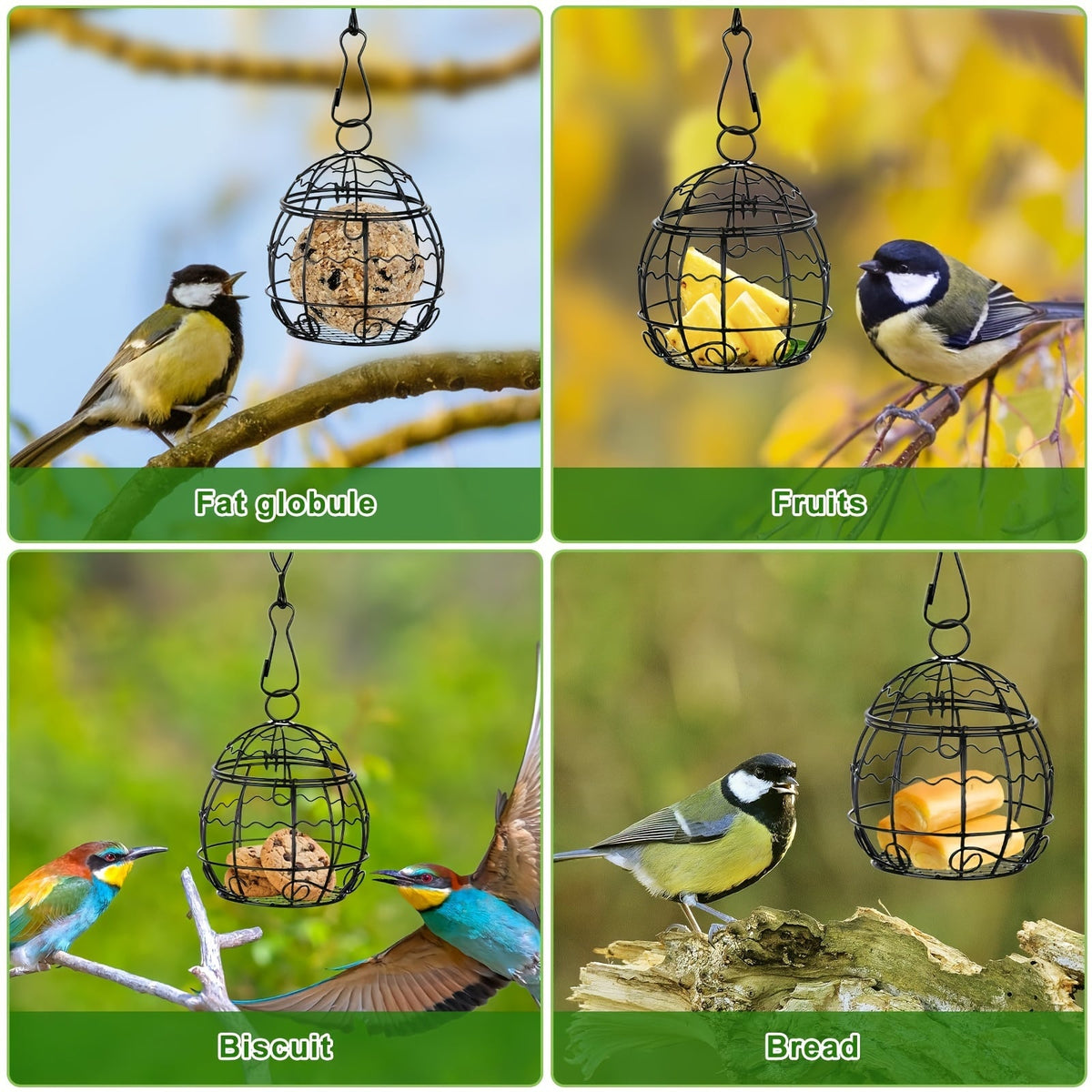 4-Pack Hanging Bird Feeders for Outdoors, Wild Bird Feeder Stations with Hooks, Balcony & Garden Bird Feeding Set, Durable Hanging Bird Feeder Stand for Small Birds, Hummingbirds & Songbirds