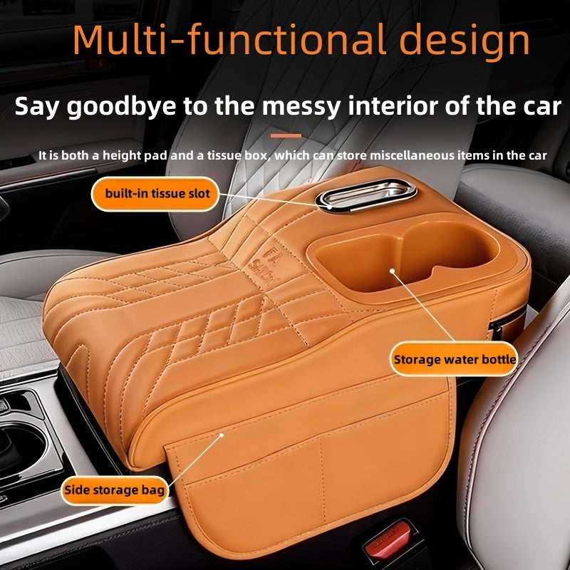 Car Center Console Armrest Pad Height Extender with Tissue Box and Cup Holder Storage Organizer Black Beige Orange Red Brown for Most Cars SUVs