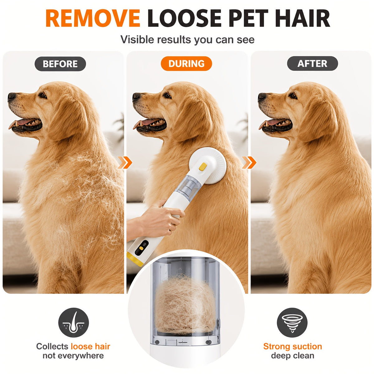 Cordless Pet Hair Vacuum for Dogs & Cats - Handheld Grooming Vacuum with Hair Collection Bin, Pet Hair Remover for Sofa, Bed, Carpet & Car - Shedding Control Tool, Great Christmas Gift for Pet Owners