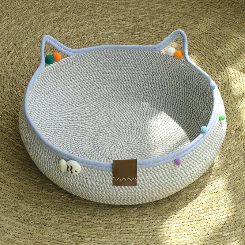 2-in-1 Cat Scratching Board & Bed Combo with Ball Toy – Durable Reusable Cardboard Scratcher Mat, Space-Saving Natural Style Cat Furniture for Indoor Cats, Small Dogs & Multi-Pet Households