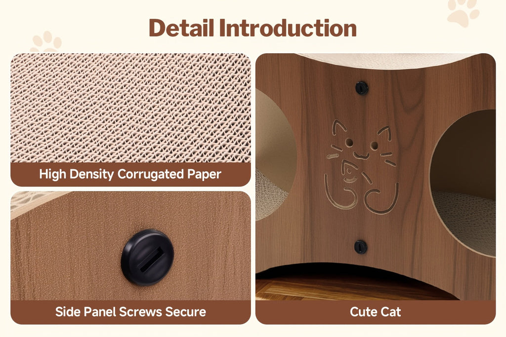 Walnut Cat Scratching Post with Integrated Cat Bed – 4-Season Woven Scratch Pad, Indoor Cat Scratcher for Lounging & Play, All Breeds