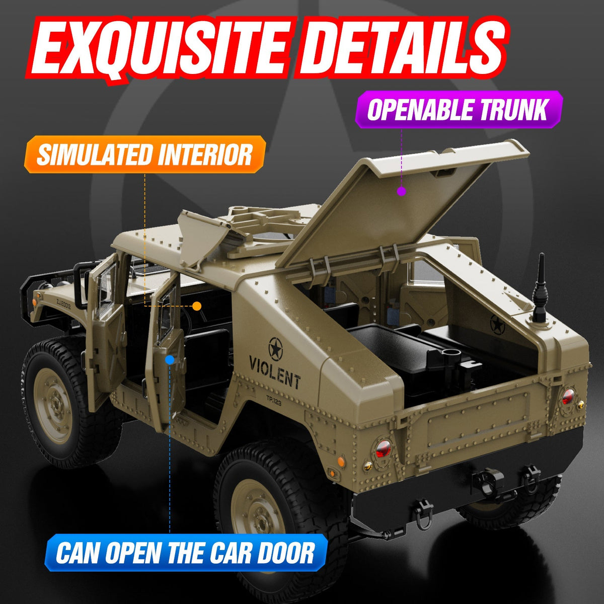 Huge RC SUV Military Vehicle 4WD 4x4 Off-Road Truck with Rechargeable Batteries – Proportional Remote Control Car for All Terrain, Christmas Gift for Boys & Youth