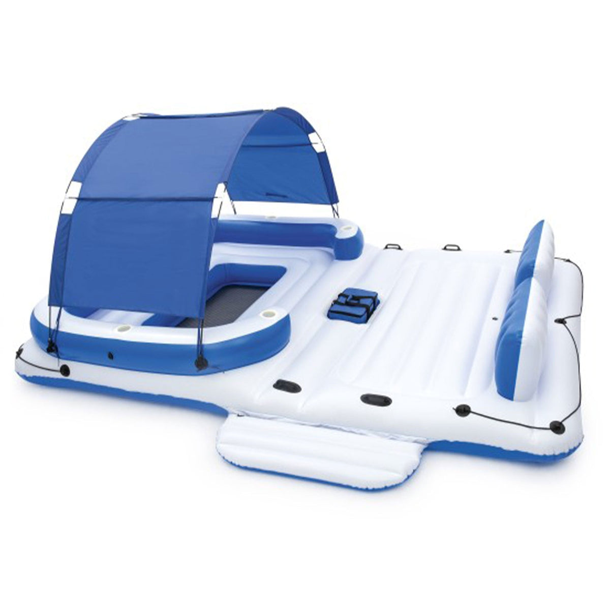 Bestway Hydro-Force 6 Person Inflatable Party Island Float – 153" x 108" Giant Pool Float with Detachable Sun Shade, 6 Cup Holders, Cooler Bag & Backrests, 1188 LB Capacity for Lake Beach Pool