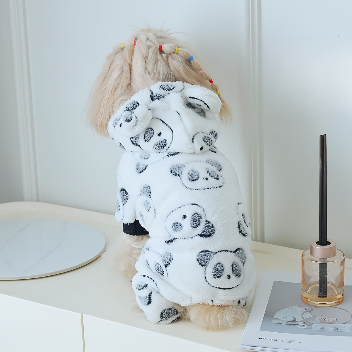 Panda Dog Jumpsuit – Cozy Coral Fleece Hooded Onesie for Small to Medium Dogs, Cute Panda Costume Pajamas for Fall & Winter Warmth, Indoor Outdoor Pet Apparel for Chihuahua Poodle Shih Tzu