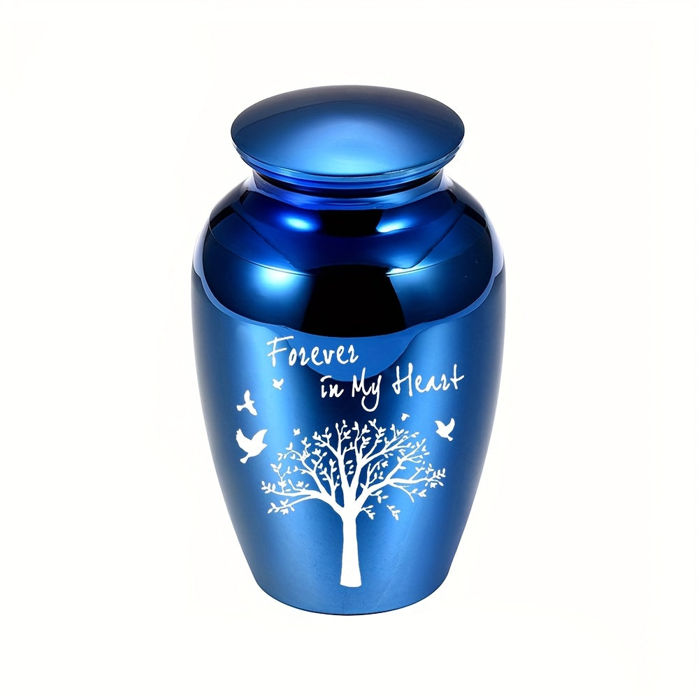 Customizable Mini Cremation Urn for Human and Pet Ashes - Tree of Life Aluminum Alloy Small Keepsake Urn, Personalized Memorial Ashes Container Forever in My Heart, Multiple Lid Colors