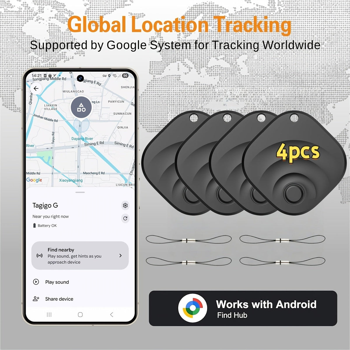 WeTag Smart Bluetooth Item Tracker 1.43" Mini GPS Finder for Keys Wallet Luggage Car Bags – High Decibel Alarm App Control – 1/2/4/8 Pack – Gift for Travelers