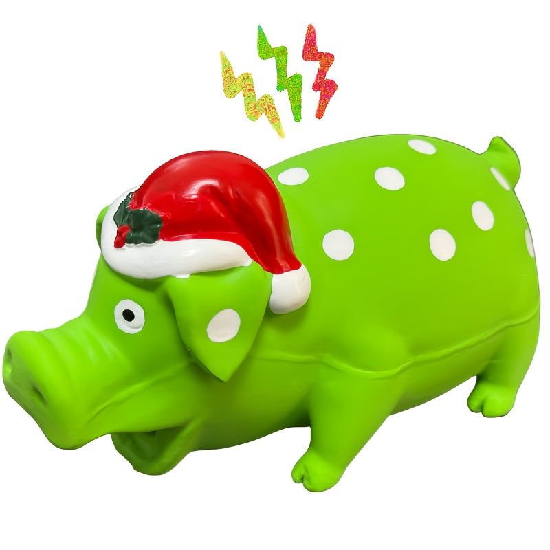 Christmas Pig Squeaky Dog Chew Toy - Durable Latex Polka Dot Design, Interactive Teeth Cleaning Toy for Small Medium & Large Dogs, Fun Holiday Pet Gift (No Battery Required)
