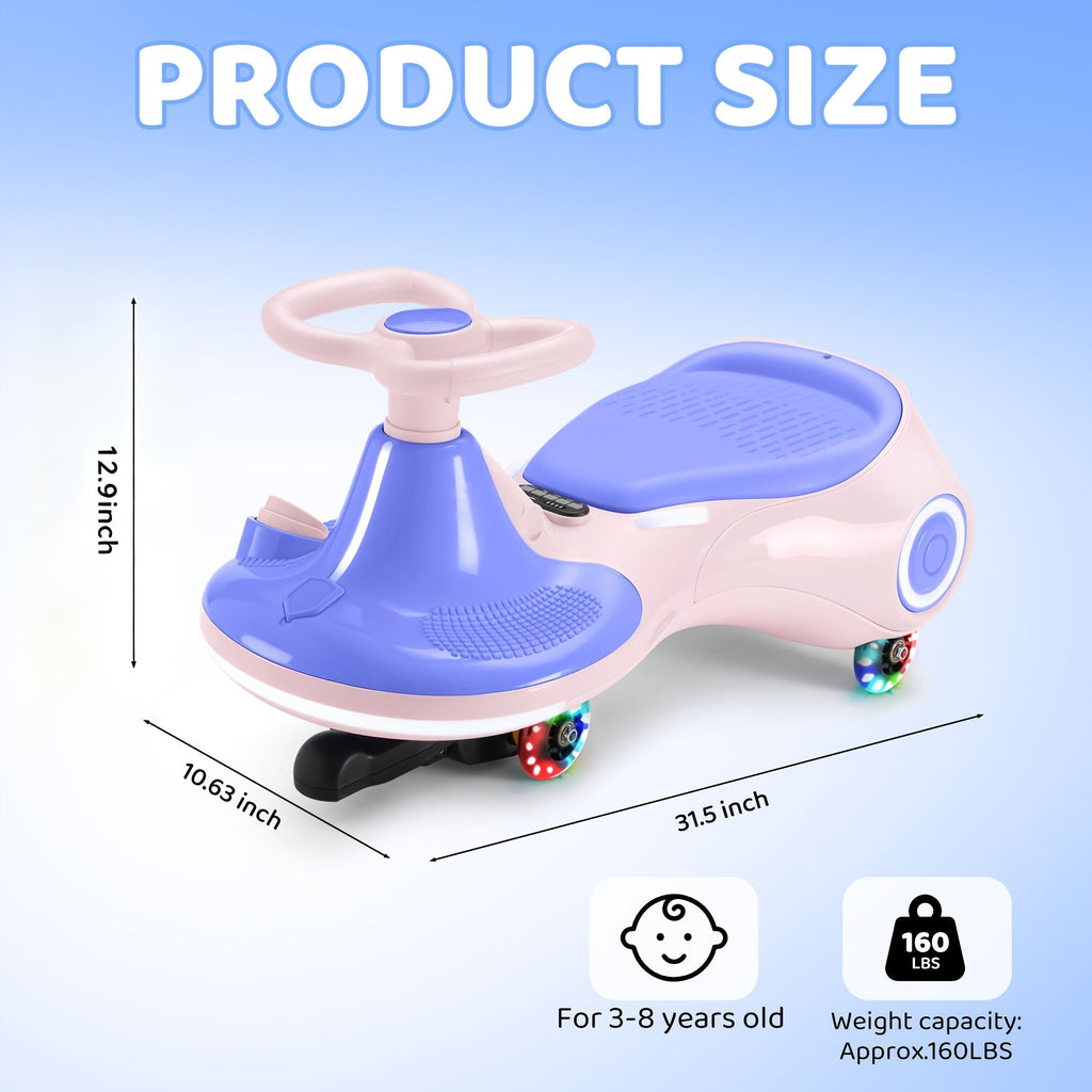 2-in-1 Rechargeable Ride-On Wiggle Car Pedal-Operated Swing Toy 2 Speeds Anti-Rollover Flashing Wheels 130 Lbs Capacity Kids Ages 3 and Up Birthday Christmas Halloween Gift Purple Yellow Red